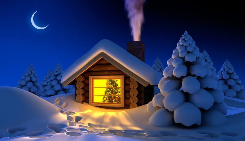 bajkowy domek w zimowej scenerii